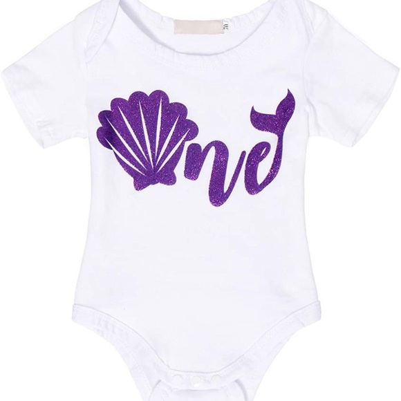 Little  mermaid First Birthday Dress 1st Top Romper with Headband - Picture 2 of 3